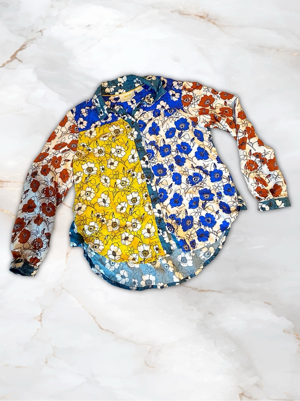Anthropologie Maeve Paz Alida Contrast Floral Patchwork Buttondown Blouse XXSP - Picture 12 of 16